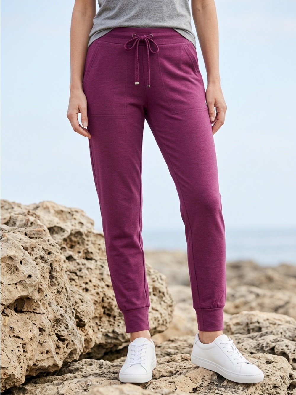 Jones NY Sport Womens Small Plum Leggings Winter Soft Fitted Ankle Sweatpant $68
